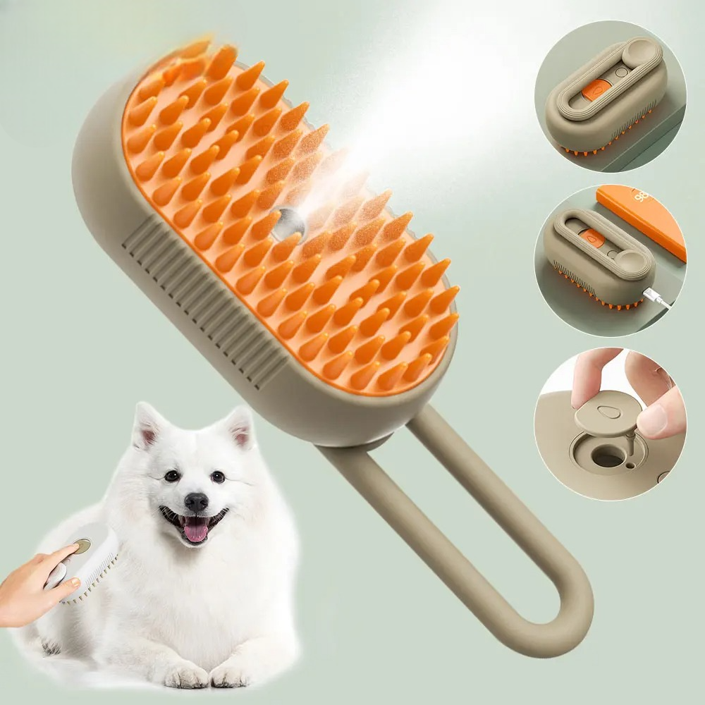 Escova Elétrica a Vapor 3 em 1 para Cães e Gatos